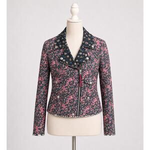 Coach Quilted Chiffon Floral Moto Jacket Pink Green XS New!